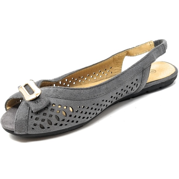 Slingback Open Toe Ballet Flats, B-2621, Grey - Picture 2 of 4